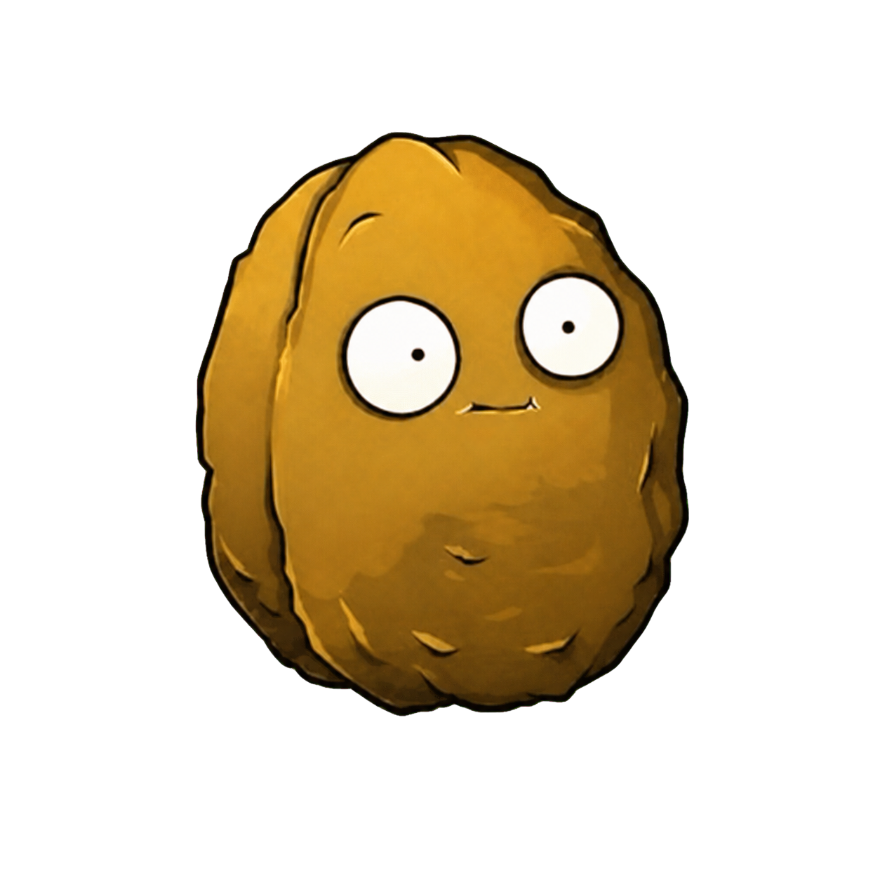 Wide-eyed cartoon walnut mascot